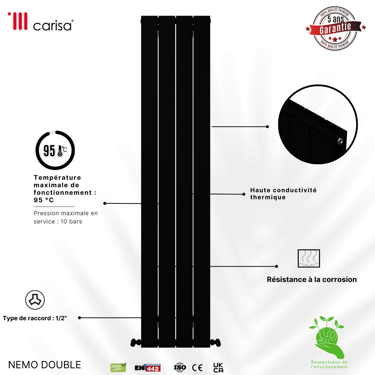 Carisa Nemo Radiateur en Aluminium Vertical Design Moderne Noir