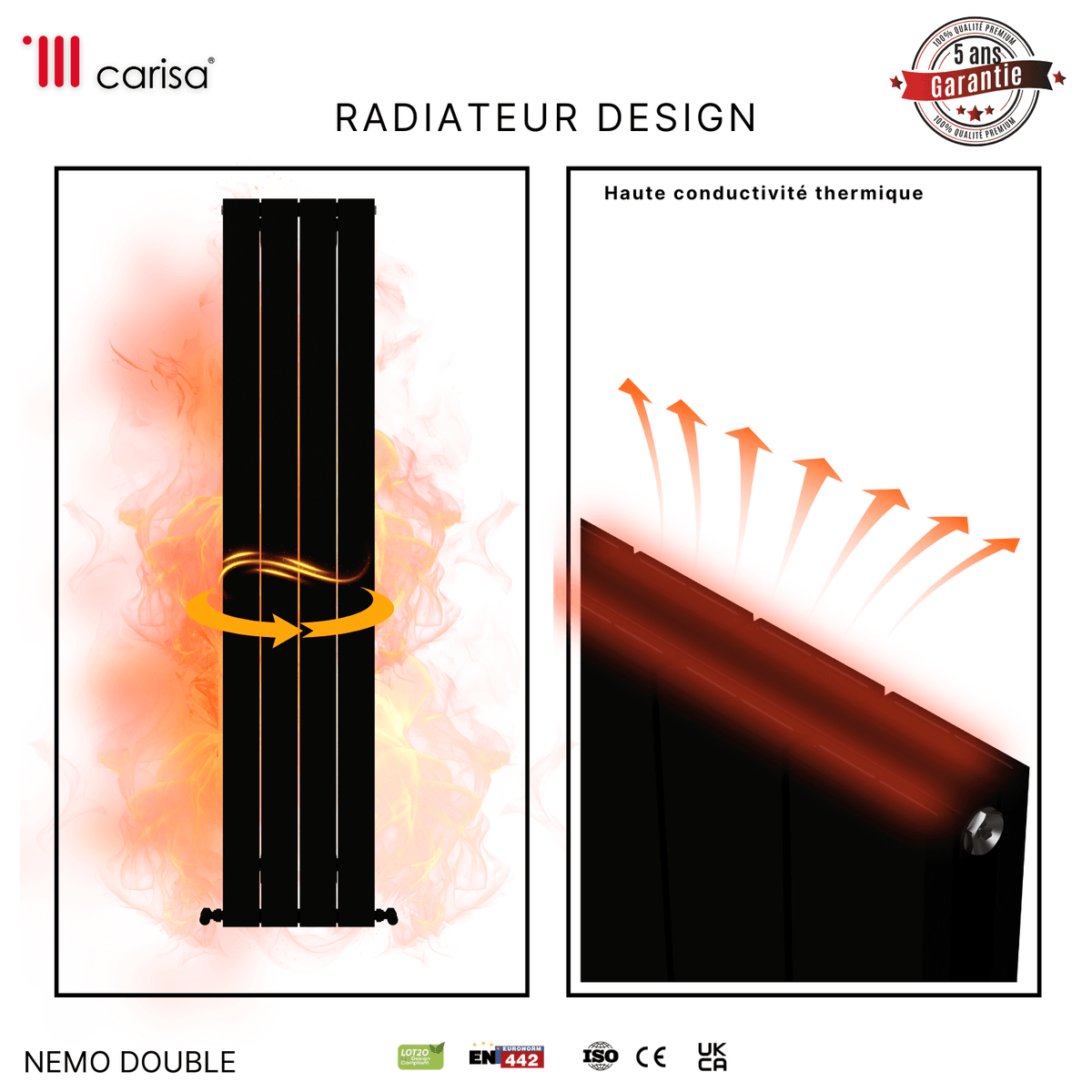 Carisa Nemo Radiateur en Aluminium Vertical Design Moderne Noir