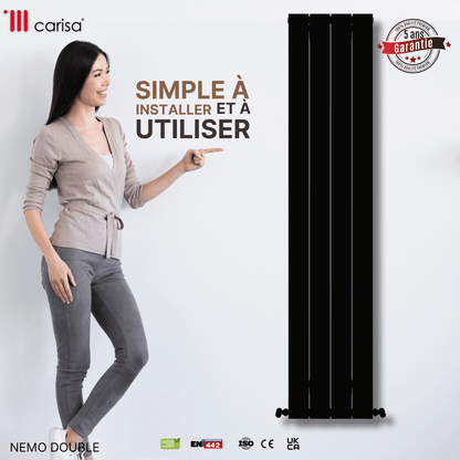 Carisa Nemo Radiateur en Aluminium Vertical Design Moderne Noir