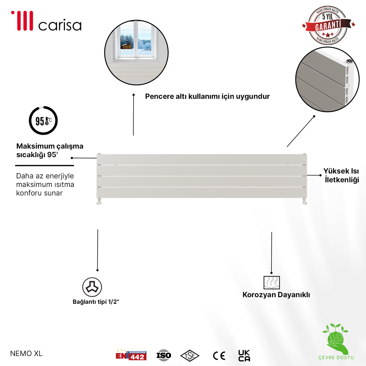 Carisa Nemo Xl Radiateur en Aluminium Horizontal Design Moderne Blanc