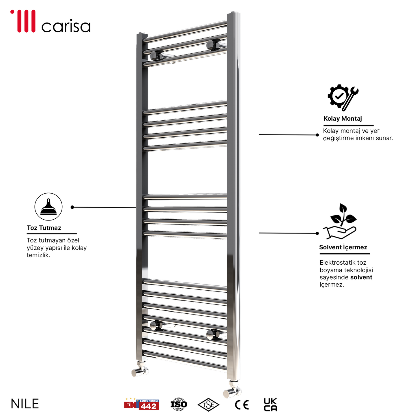 Carisa Nile Sèche-Serviettes en Acier Design Moderne Chromé