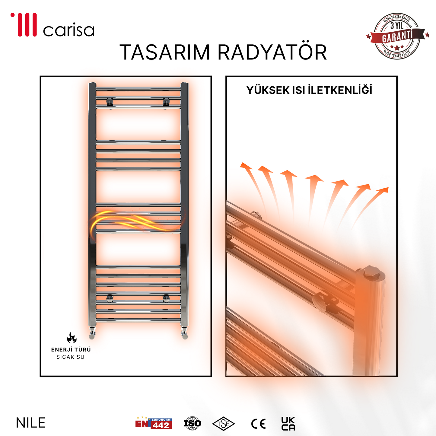 Carisa Nile Sèche-Serviettes en Acier Design Moderne Chromé