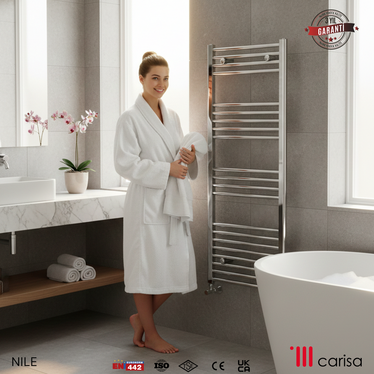 Carisa Nile Sèche-Serviettes en Acier Design Moderne Chromé