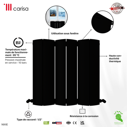 Carisa Nixie Radiateur en Aluminium Horizontal Design Moderne Noir