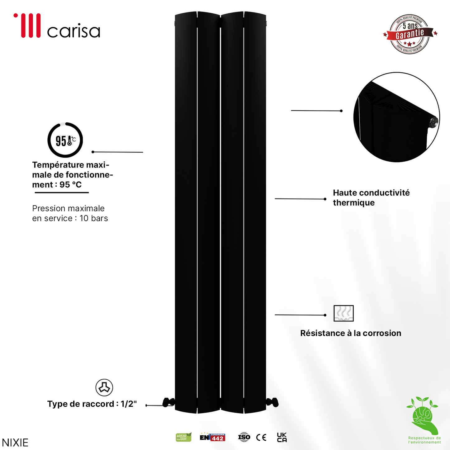 Carisa Nixie Radiateur en Aluminium Vertical Design Moderne Noir