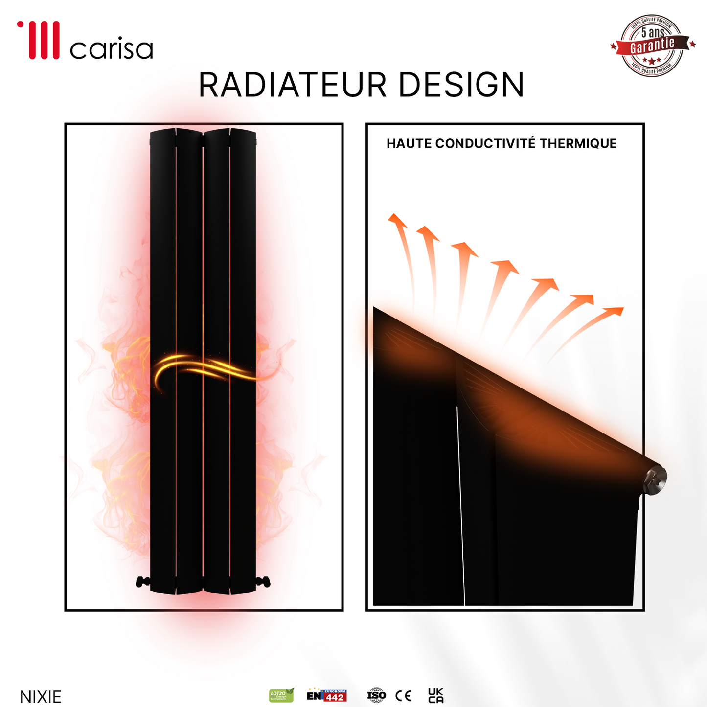 Carisa Nixie Radiateur en Aluminium Vertical Design Moderne Noir
