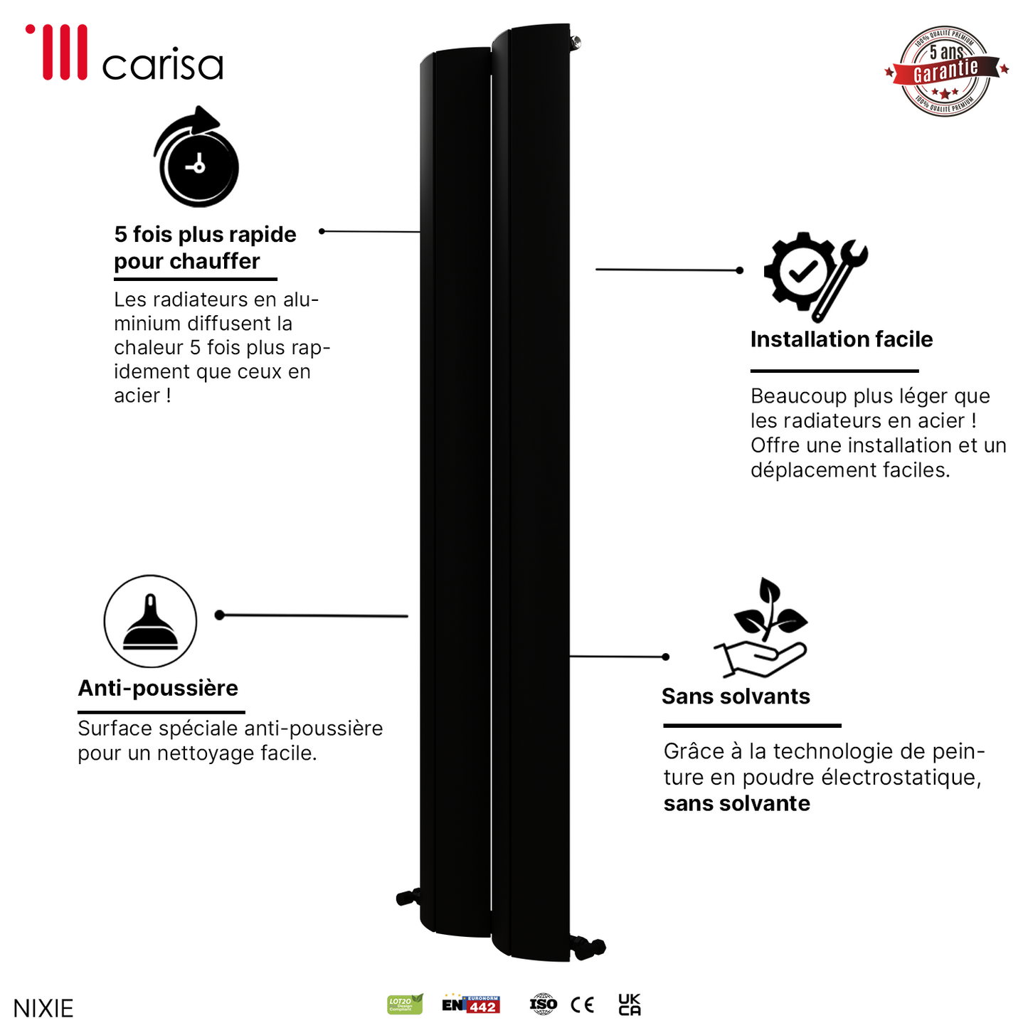 Carisa Nixie Radiateur en Aluminium Vertical Design Moderne Noir