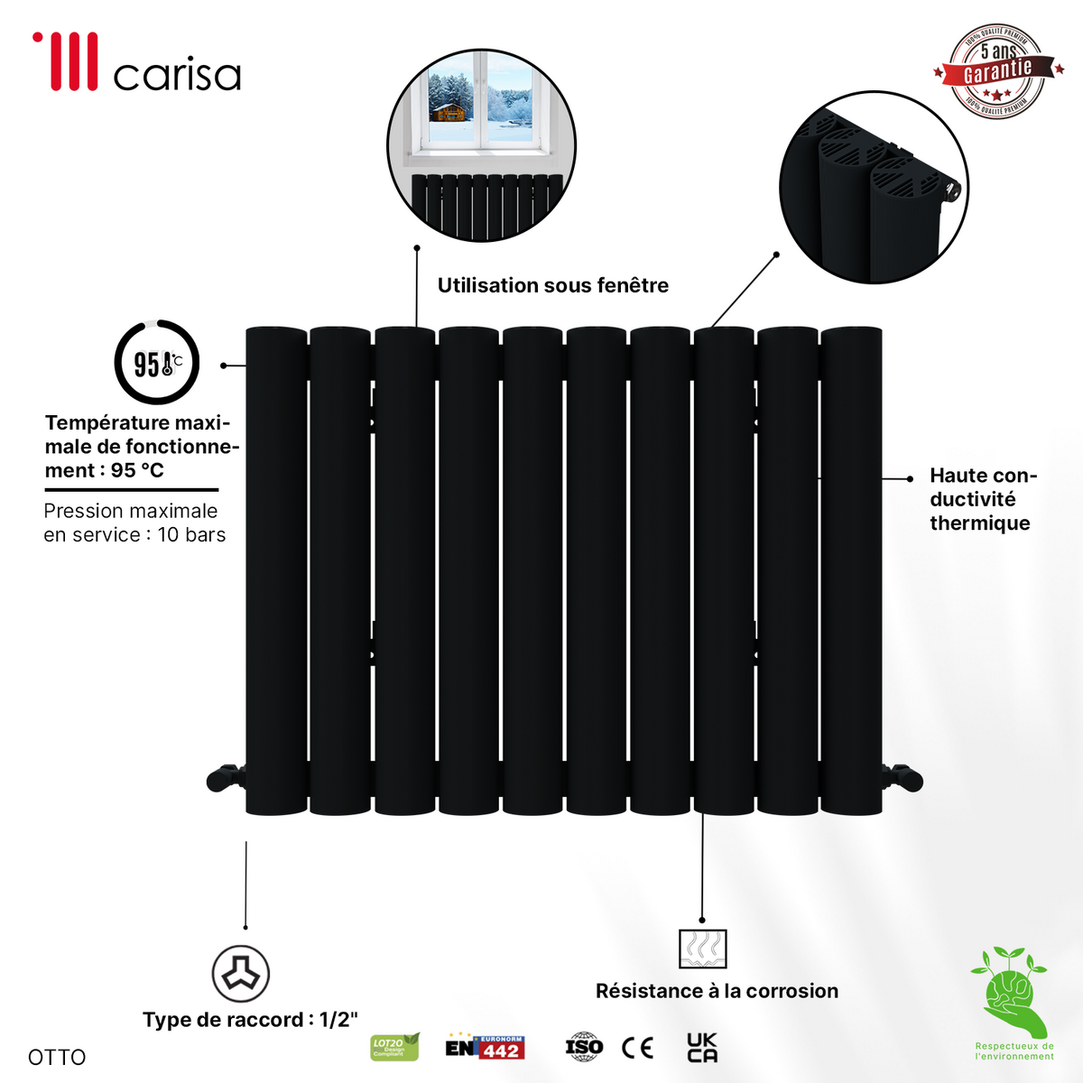 Carisa Otto Radiateur en Aluminium Horizontal Design Moderne Anthracite