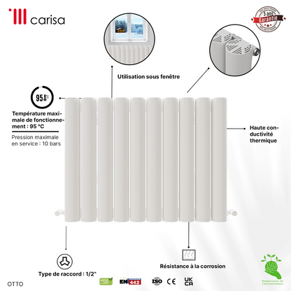 Carisa Otto Radiateur en Aluminium Horizontal Design Moderne Blanc