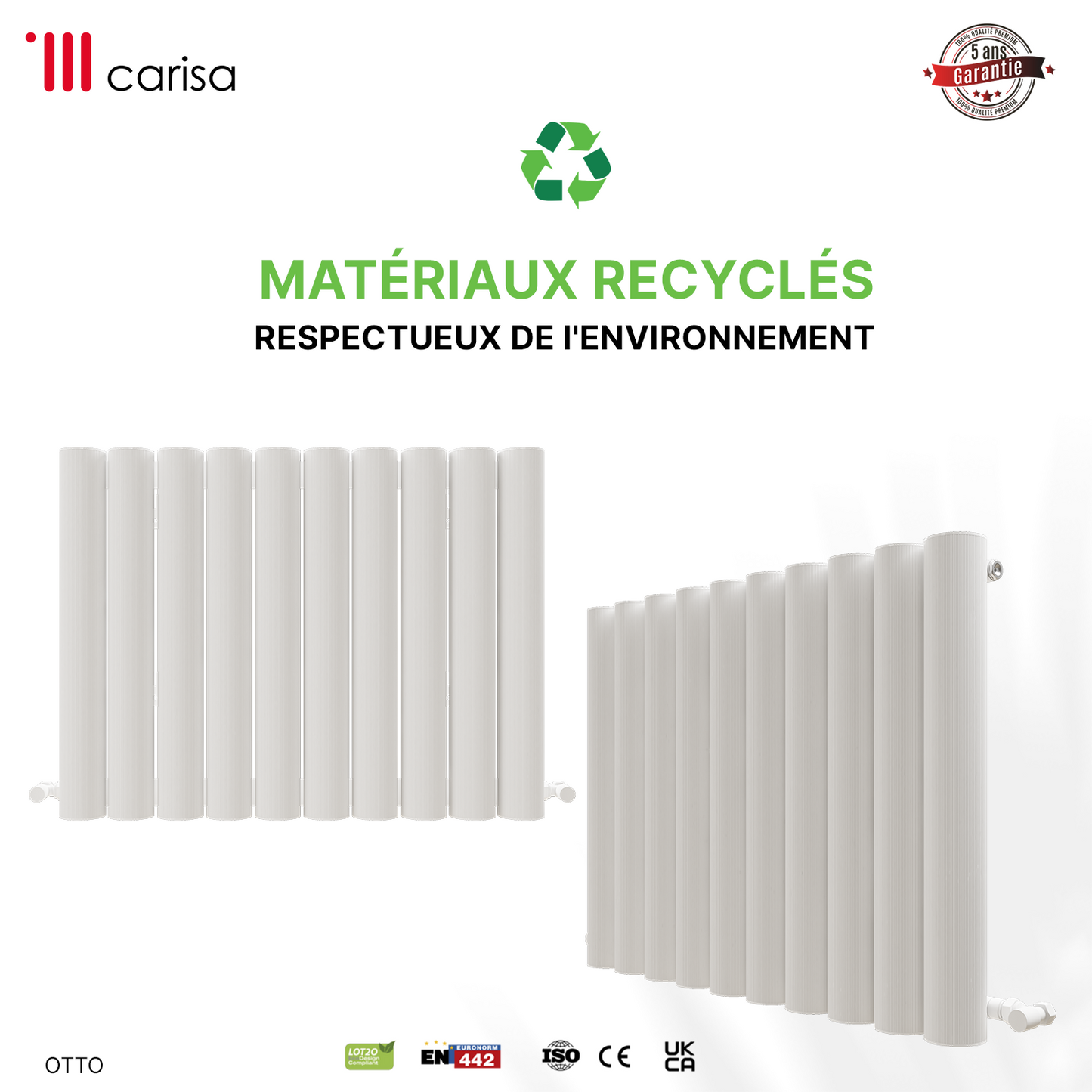 Carisa Otto Radiateur en Aluminium Horizontal Design Moderne Blanc