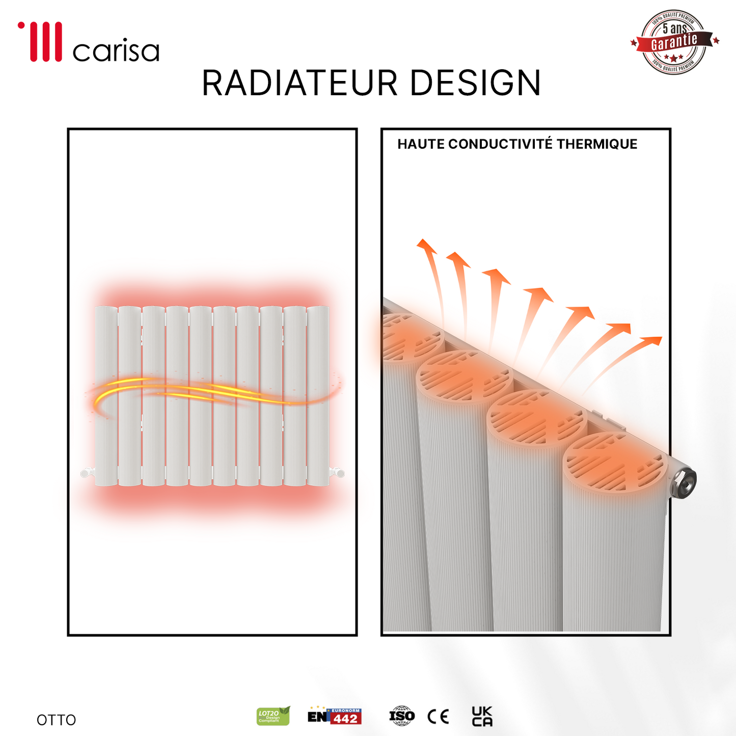 Carisa Otto Radiateur en Aluminium Horizontal Design Moderne Blanc