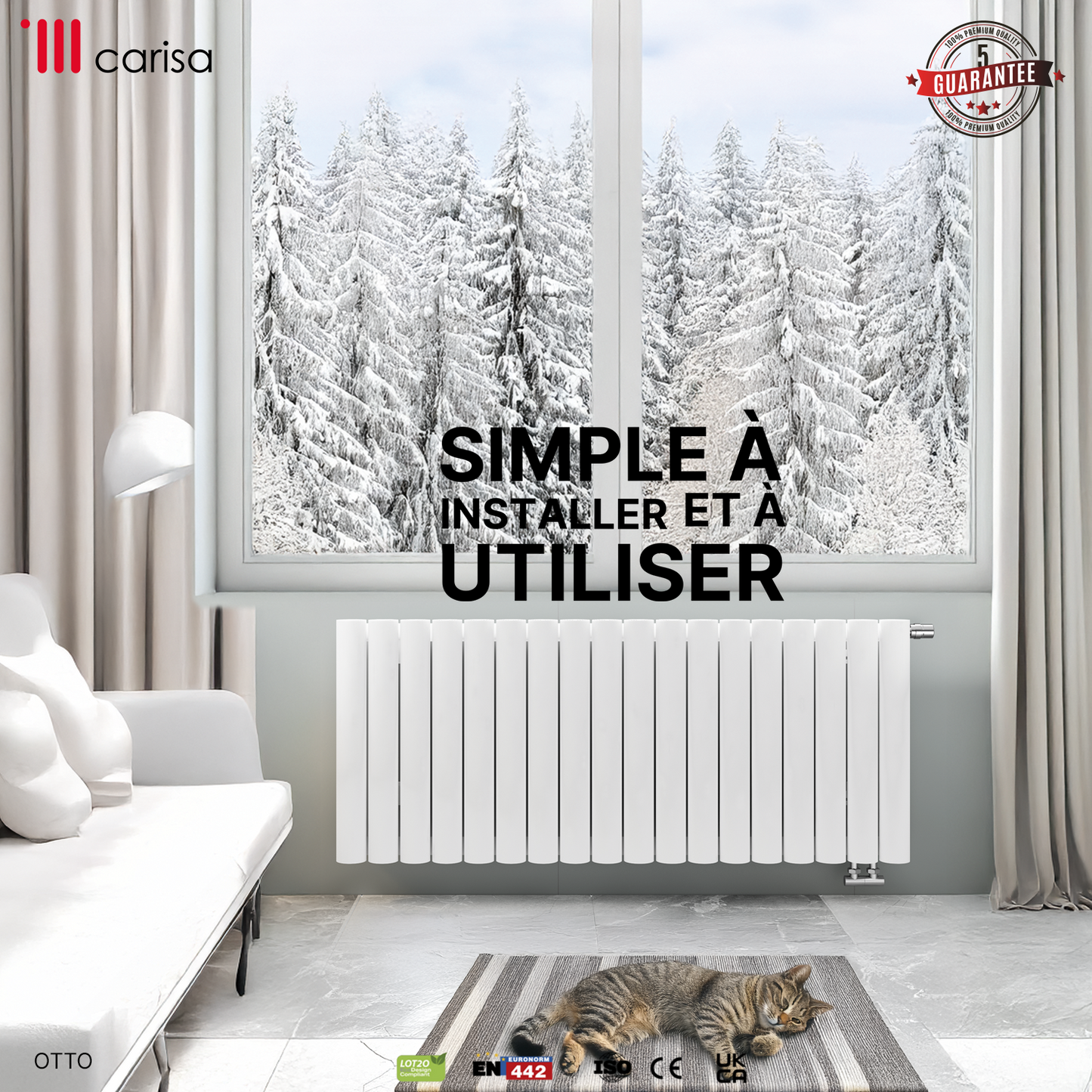 Carisa Otto Radiateur en Aluminium Horizontal Design Moderne Blanc