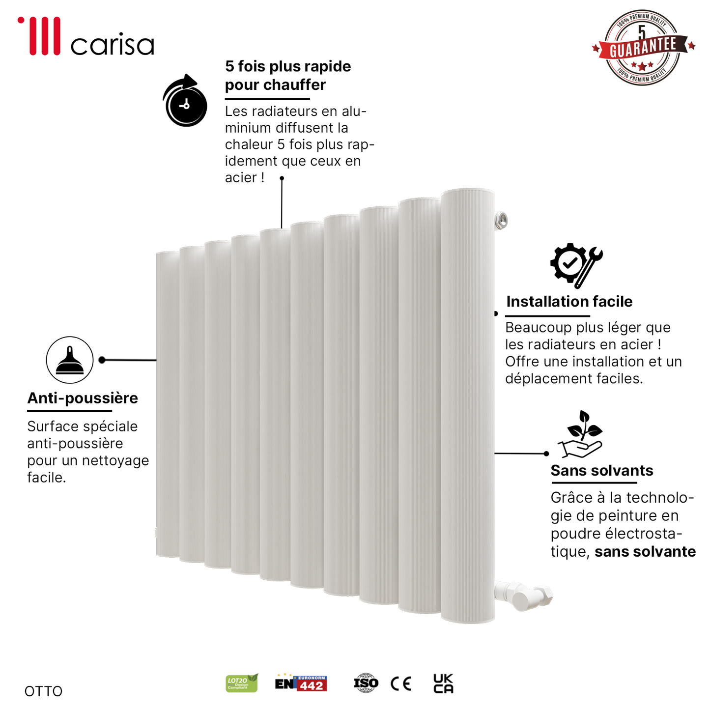 Carisa Otto Radiateur en Aluminium Horizontal Design Moderne Blanc