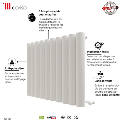 Carisa Otto Radiateur en Aluminium Horizontal Design Moderne Blanc