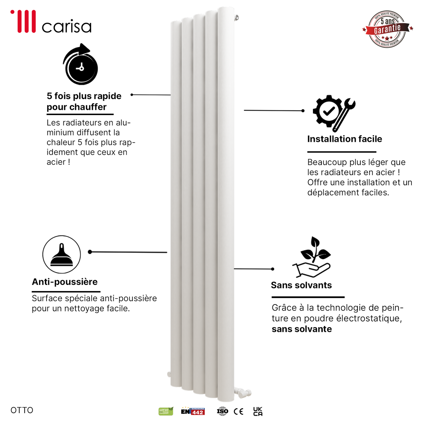 Carisa Otto Radiateur en Aluminium Vertical Design Moderne Blanc
