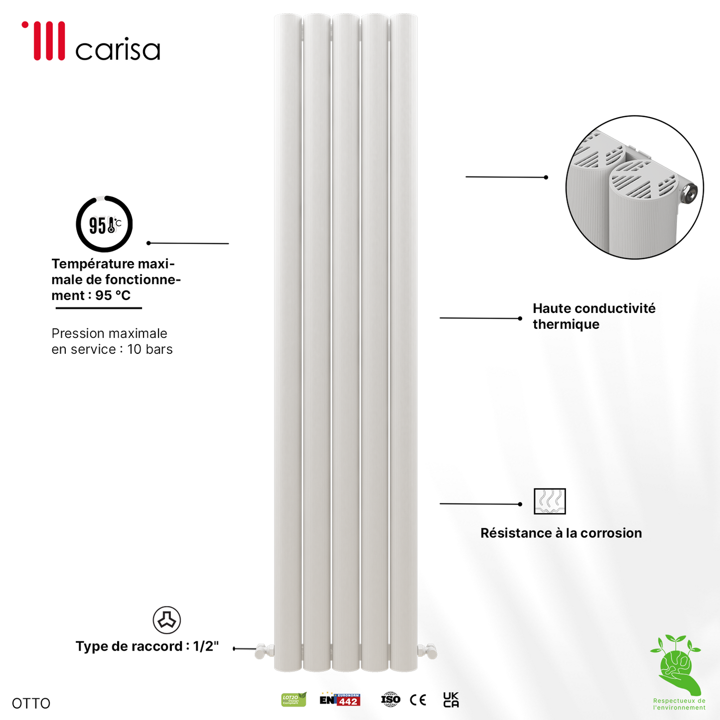 Carisa Otto Radiateur en Aluminium Vertical Design Moderne Blanc