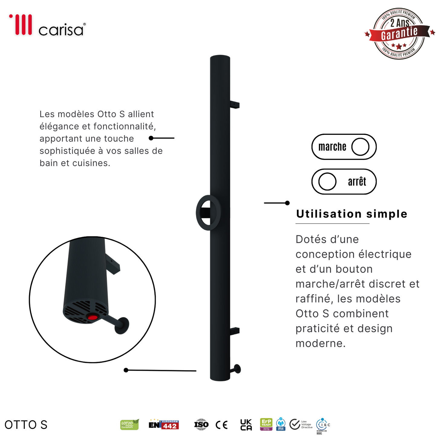 Carisa Otto Single Sèche-Serviette Électrique Design Moderne Anthracite