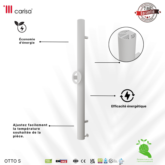 Carisa Otto Single Sèche-Serviette Électrique Design Moderne Blanc