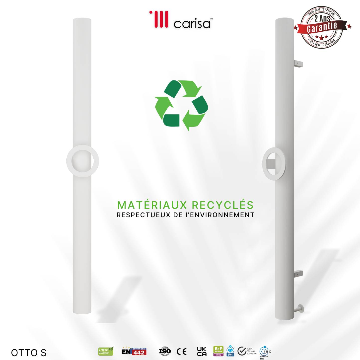 Carisa Otto Single Sèche-Serviette Électrique Design Moderne Blanc