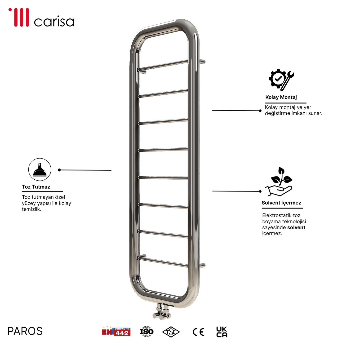 Carisa Paros Sèche-Serviettes en Acier Inoxydable Design Moderne Miroir Polisaj