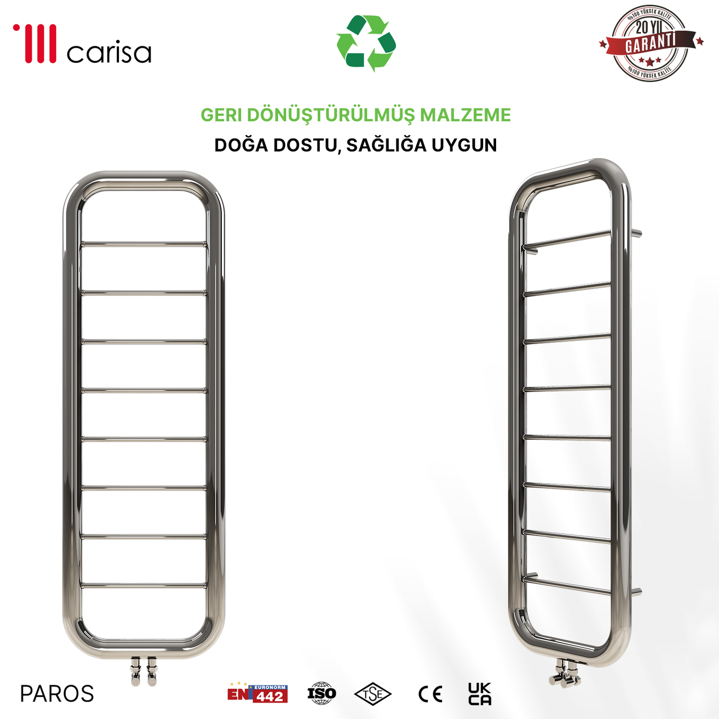 Carisa Paros Sèche-Serviettes en Acier Inoxydable Design Moderne Miroir Polisaj