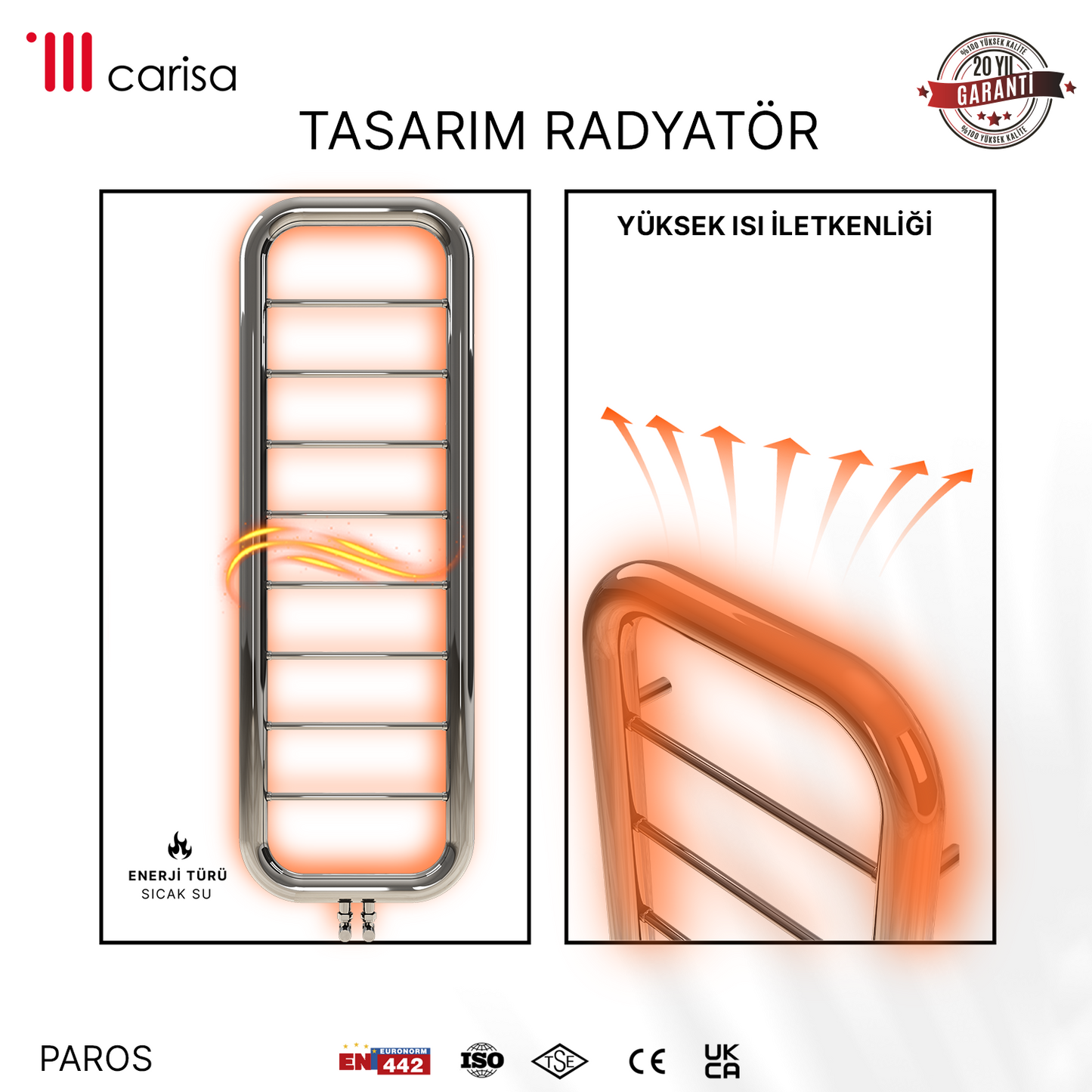Carisa Paros Sèche-Serviettes en Acier Inoxydable Design Moderne Miroir Polisaj