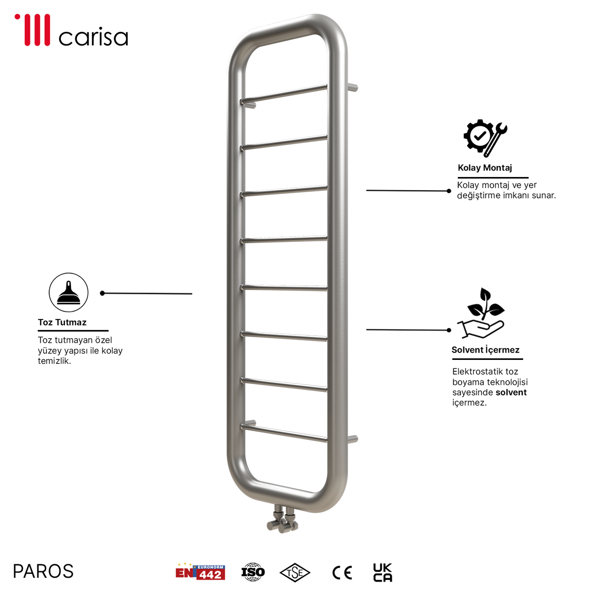 Carisa Paros Sèche-Serviettes en Acier Inoxydable Design Moderne Satiné Poli