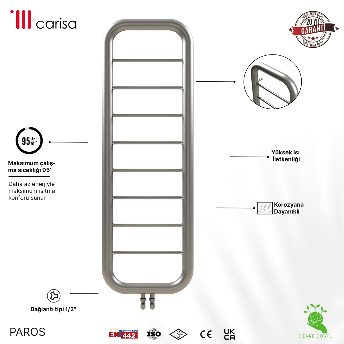 Carisa Paros Sèche-Serviettes en Acier Inoxydable Design Moderne Satiné Poli