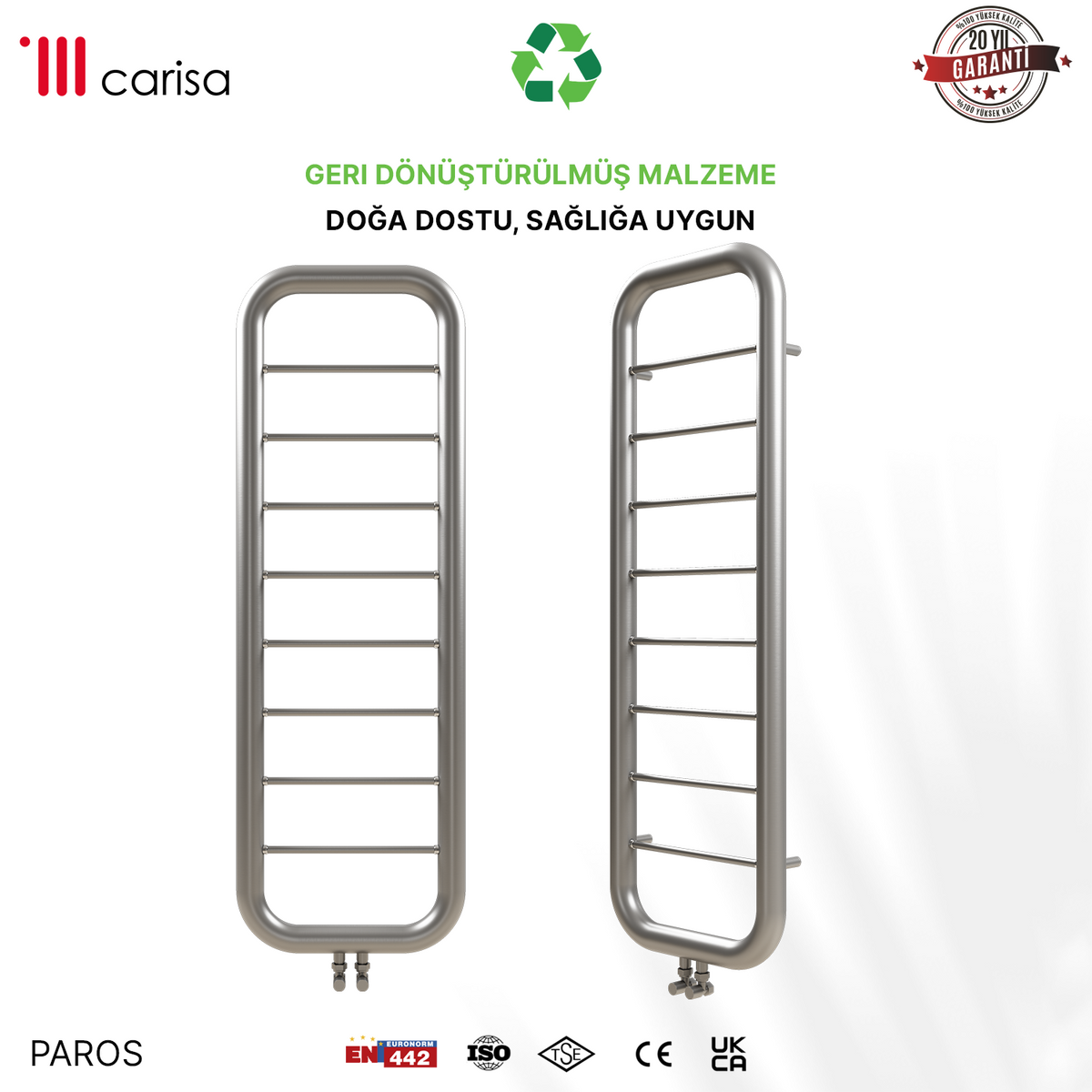 Carisa Paros Sèche-Serviettes en Acier Inoxydable Design Moderne Satiné Poli