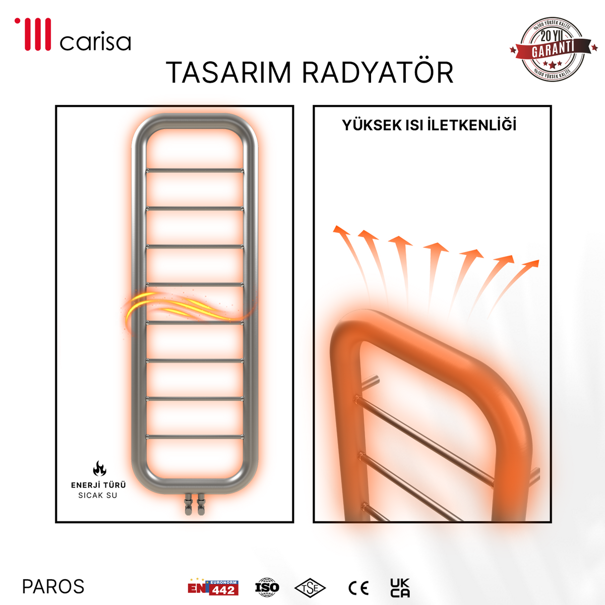 Carisa Paros Sèche-Serviettes en Acier Inoxydable Design Moderne Satiné Poli