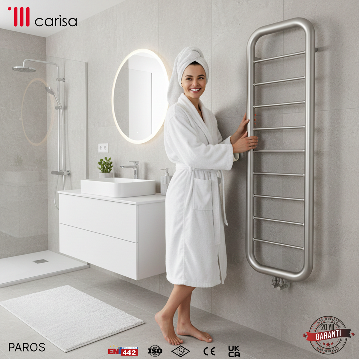 Carisa Paros Sèche-Serviettes en Acier Inoxydable Design Moderne Satiné Poli
