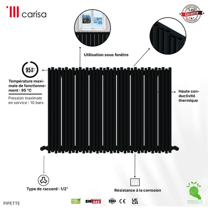 Carisa Pipette Radiateur en Aluminium Horizontal Design Moderne Anthracite