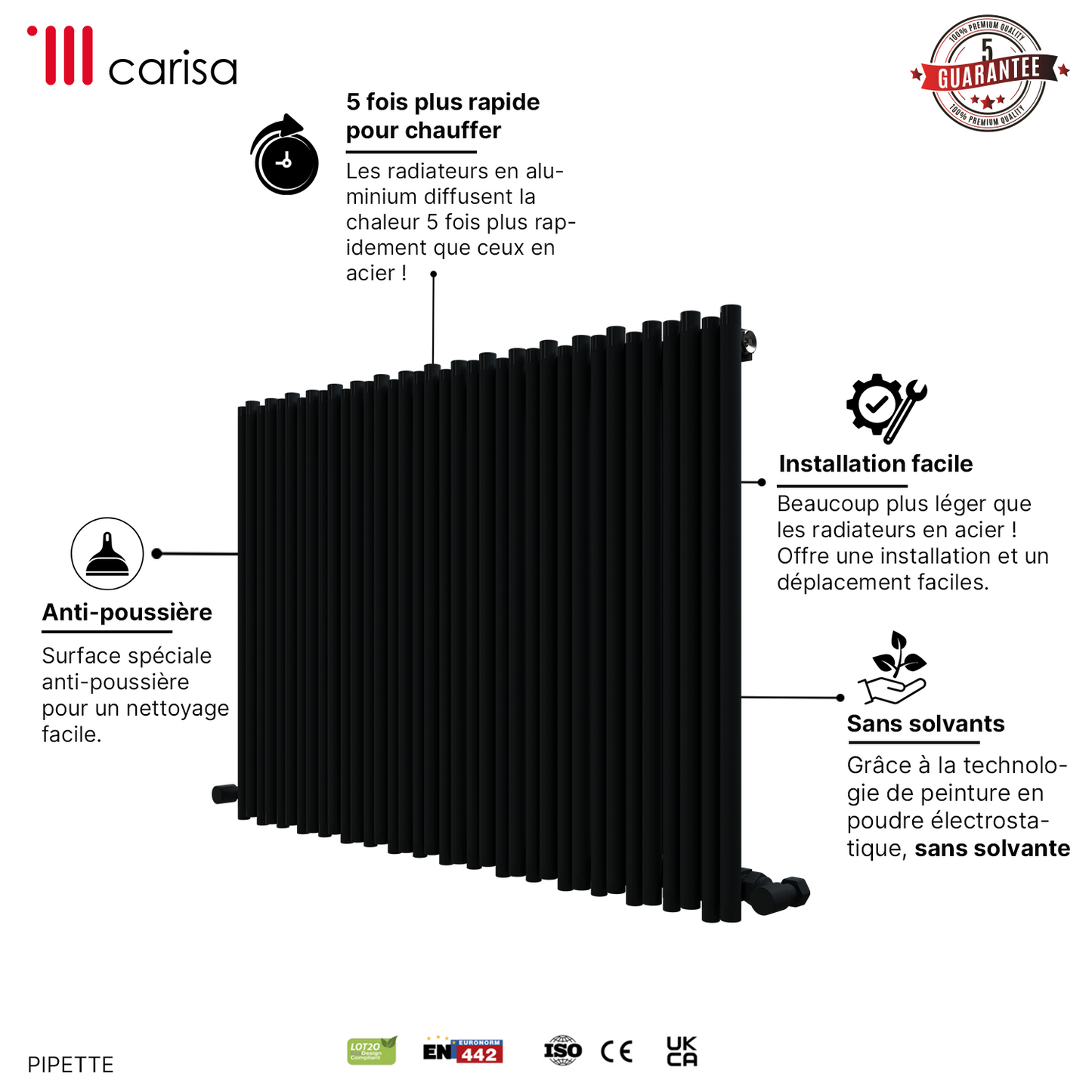 Carisa Pipette Radiateur en Aluminium Horizontal Design Moderne Anthracite
