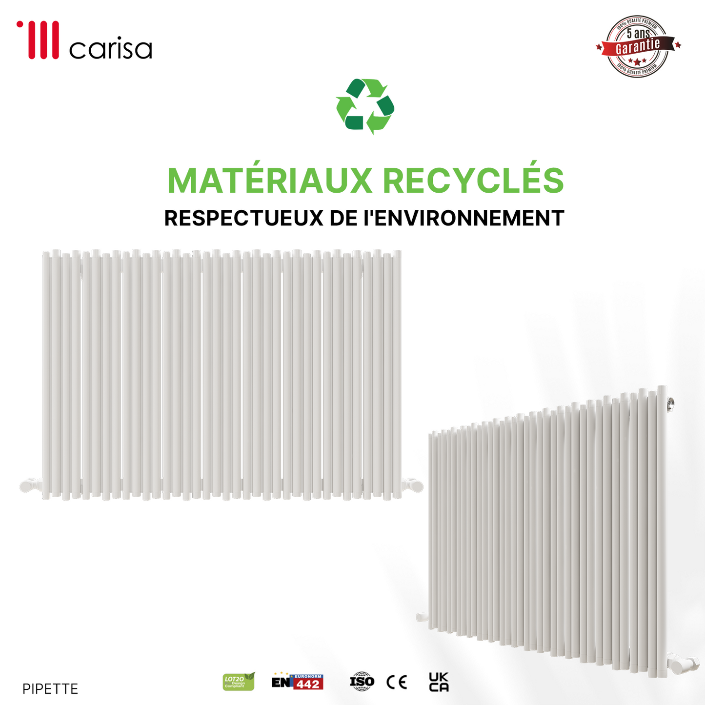 Carisa Pipette Radiateur en Aluminium Horizontal Design Moderne Blanc