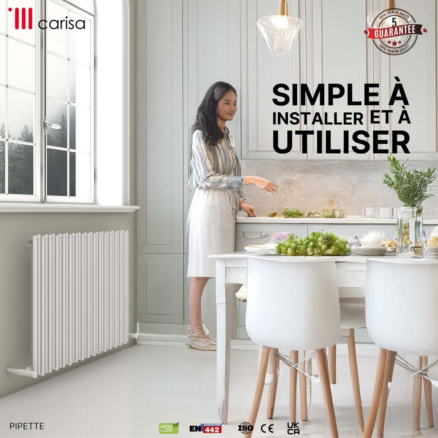 Carisa Pipette Radiateur en Aluminium Horizontal Design Moderne Blanc