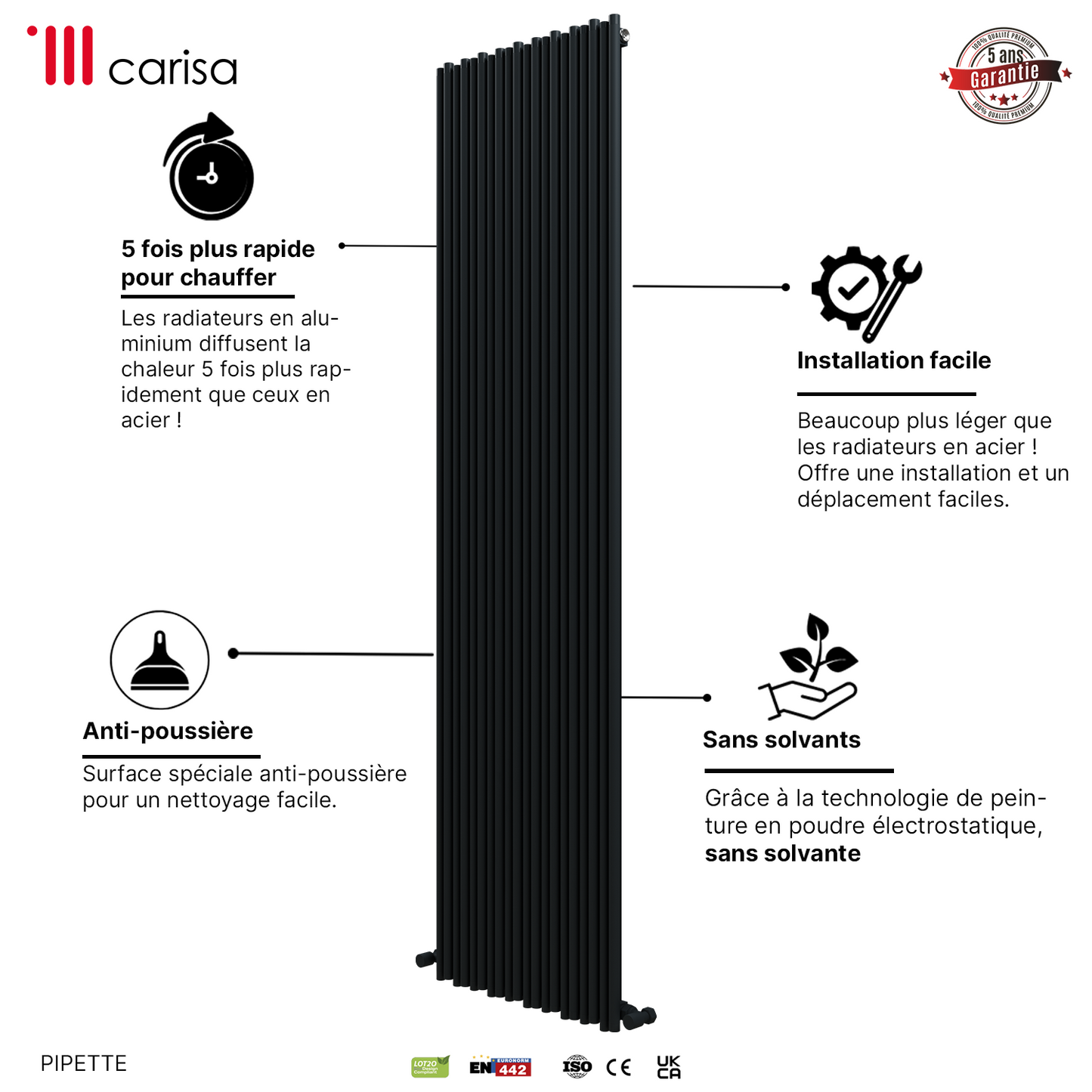 Carisa Pipette Radiateur en Aluminium Vertical Design Moderne Anthracite