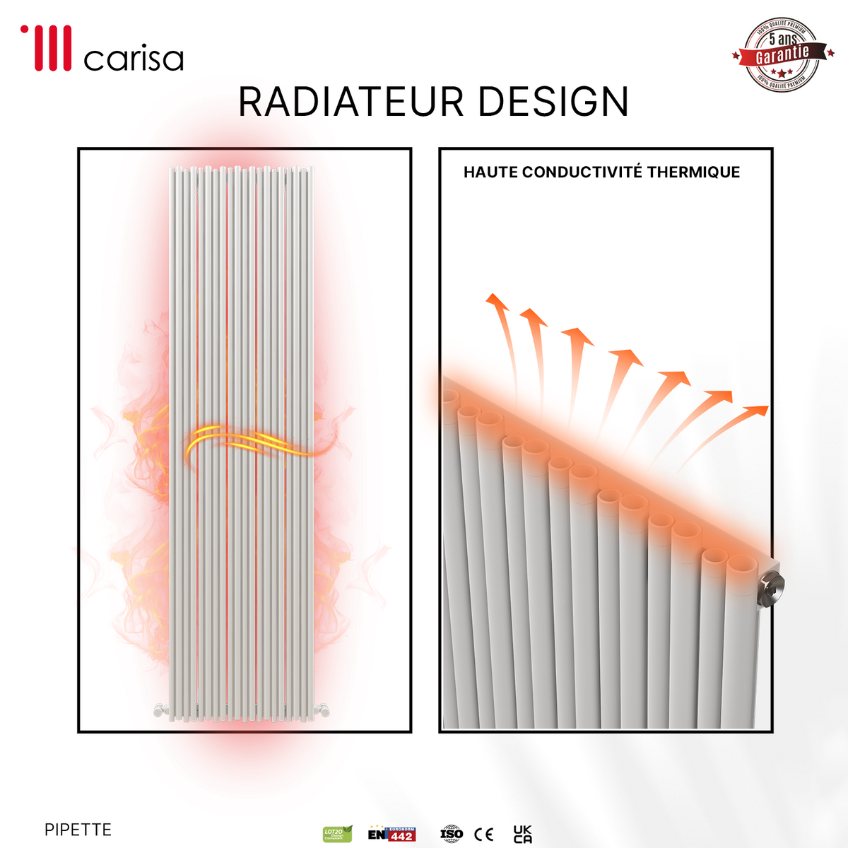 Carisa Pipette Radiateur en Aluminium Vertical Design Moderne Blanc