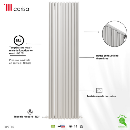 Carisa Pipette Radiateur en Aluminium Vertical Design Moderne Blanc
