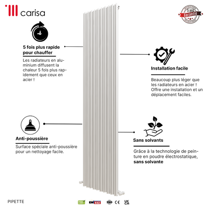 Carisa Pipette Radiateur en Aluminium Vertical Design Moderne Blanc