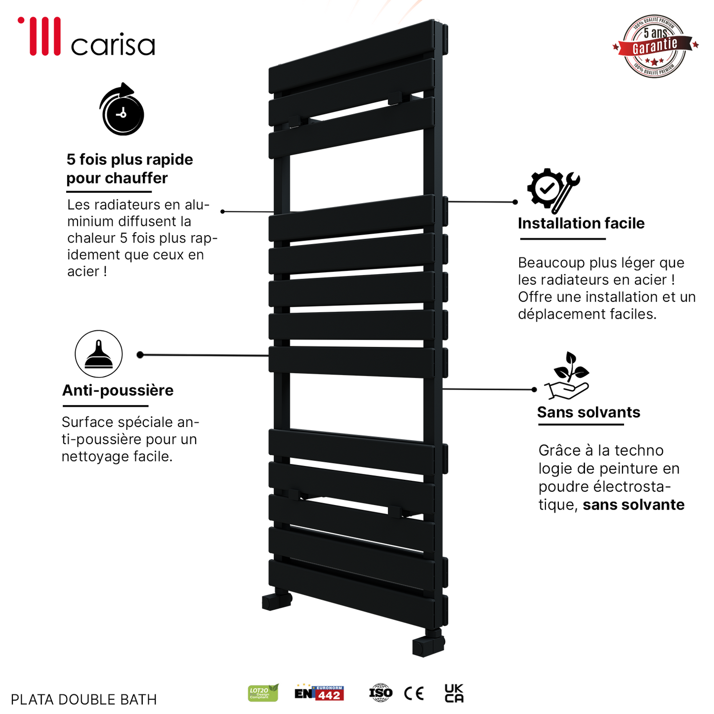 Carisa Plata Double Bath Sèche-Serviettes en Aluminium Design Moderne Anthracite
