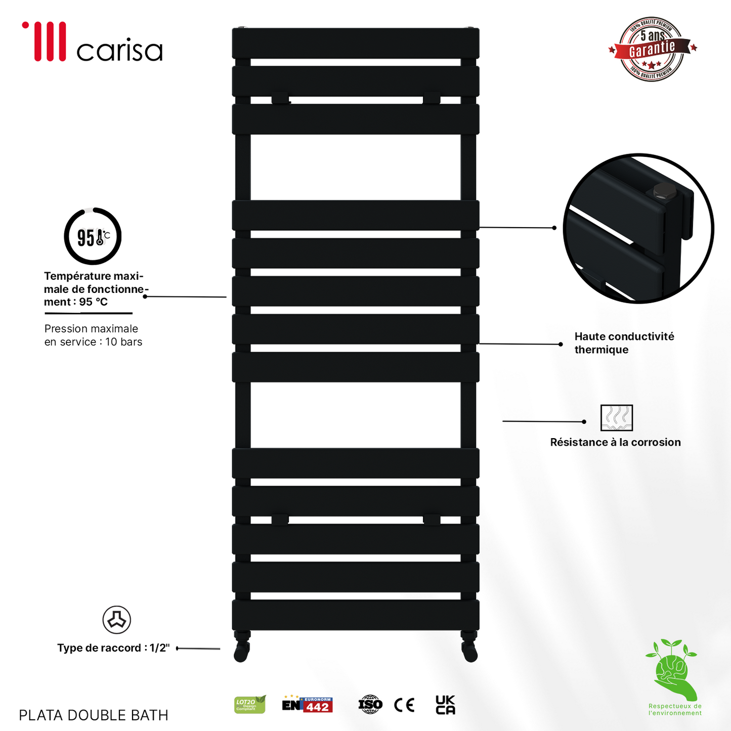 Carisa Plata Double Bath Sèche-Serviettes en Aluminium Design Moderne Anthracite