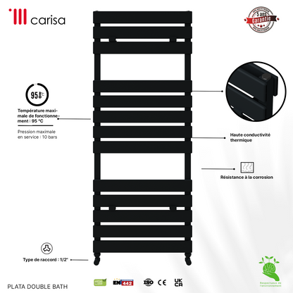 Carisa Plata Double Bath Sèche-Serviettes en Aluminium Design Moderne Anthracite