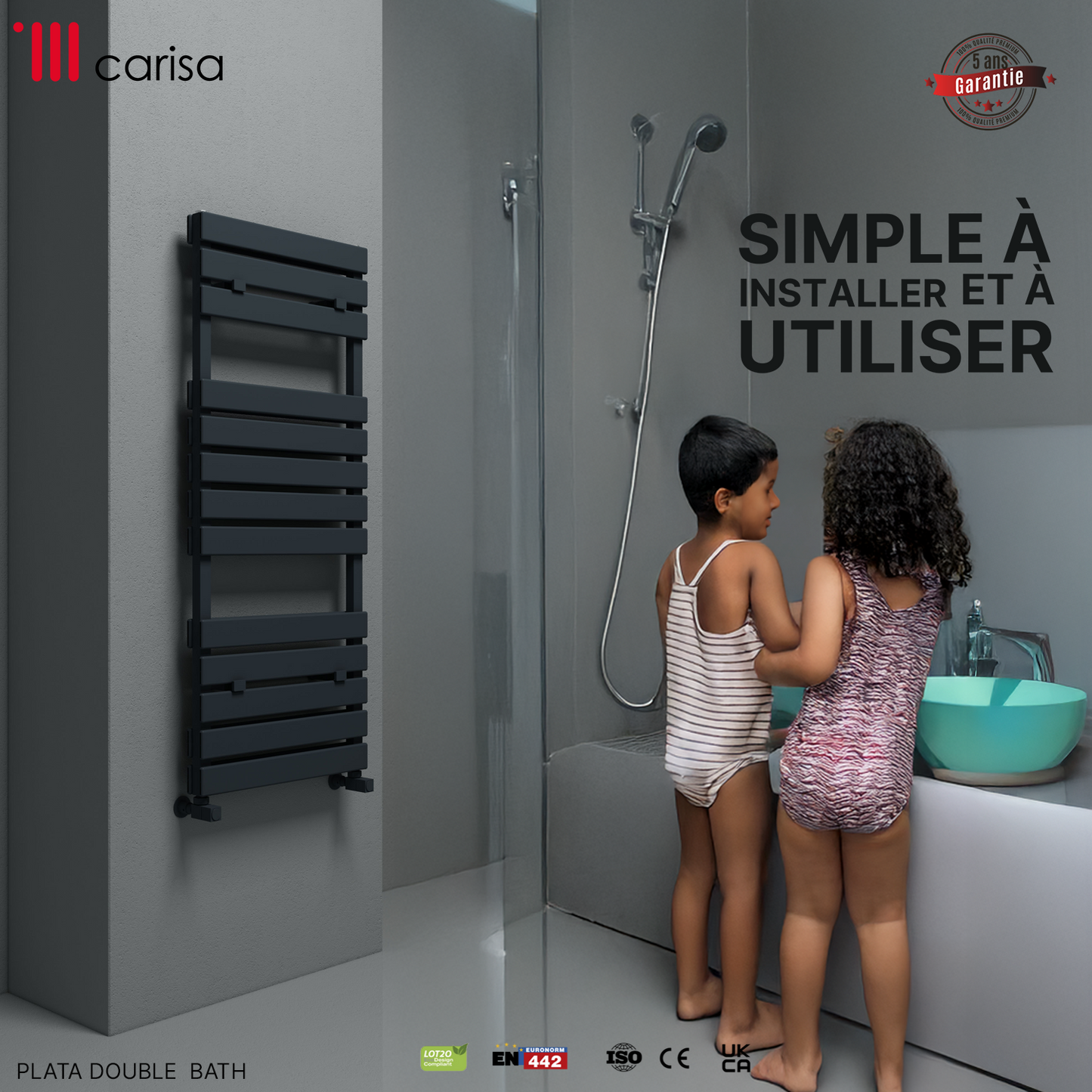 Carisa Plata Double Bath Sèche-Serviettes en Aluminium Design Moderne Anthracite