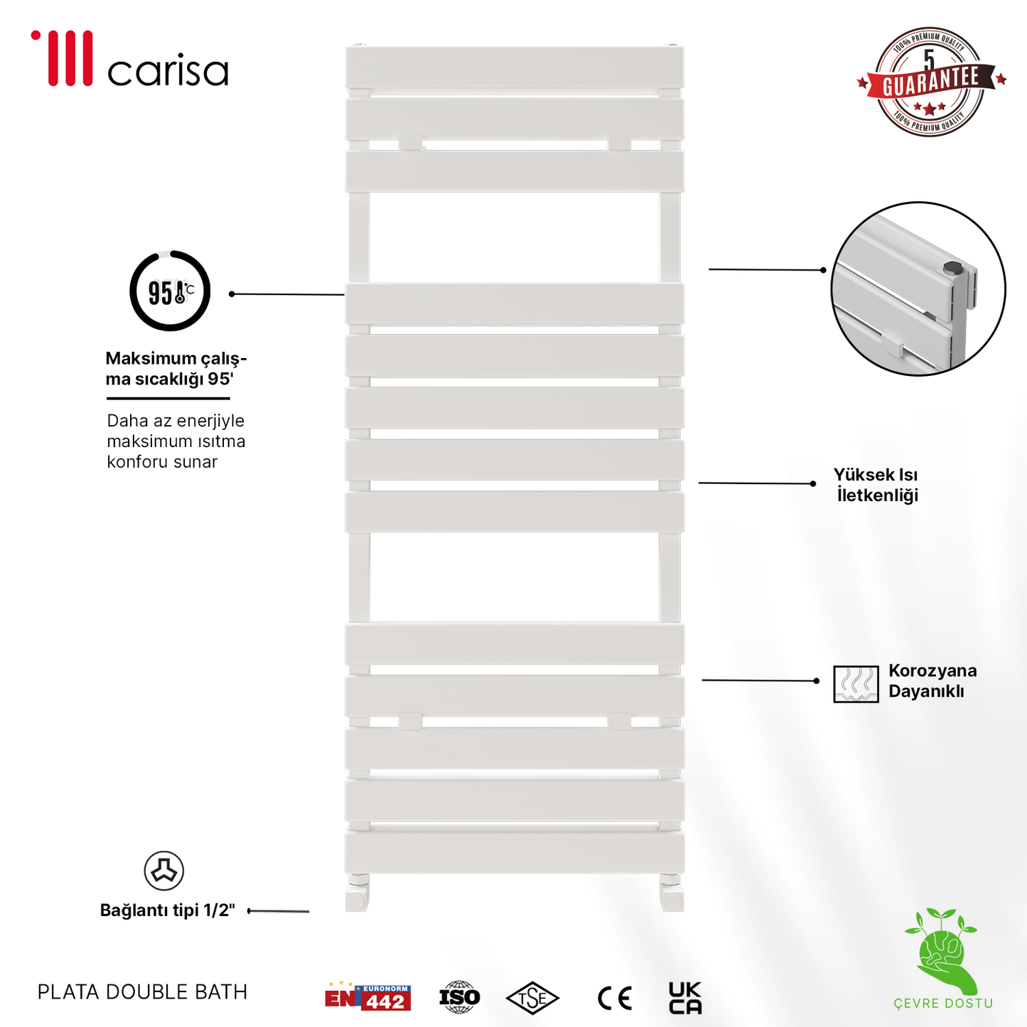 Carisa Plata Double Bath Sèche-Serviettes en Aluminium Design Moderne Blanc