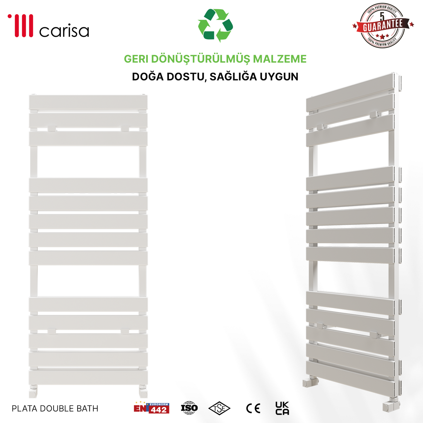 Carisa Plata Double Bath Sèche-Serviettes en Aluminium Design Moderne Blanc