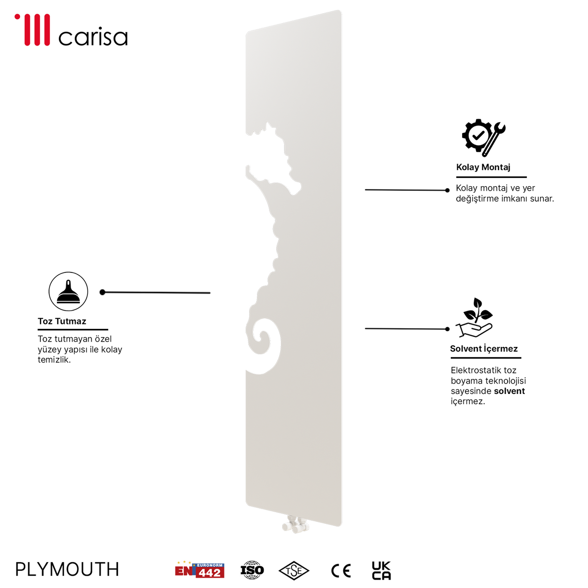 Carisa Plymouth Radiateur Design Mince en Acier Vertical Design Moderne Blanc