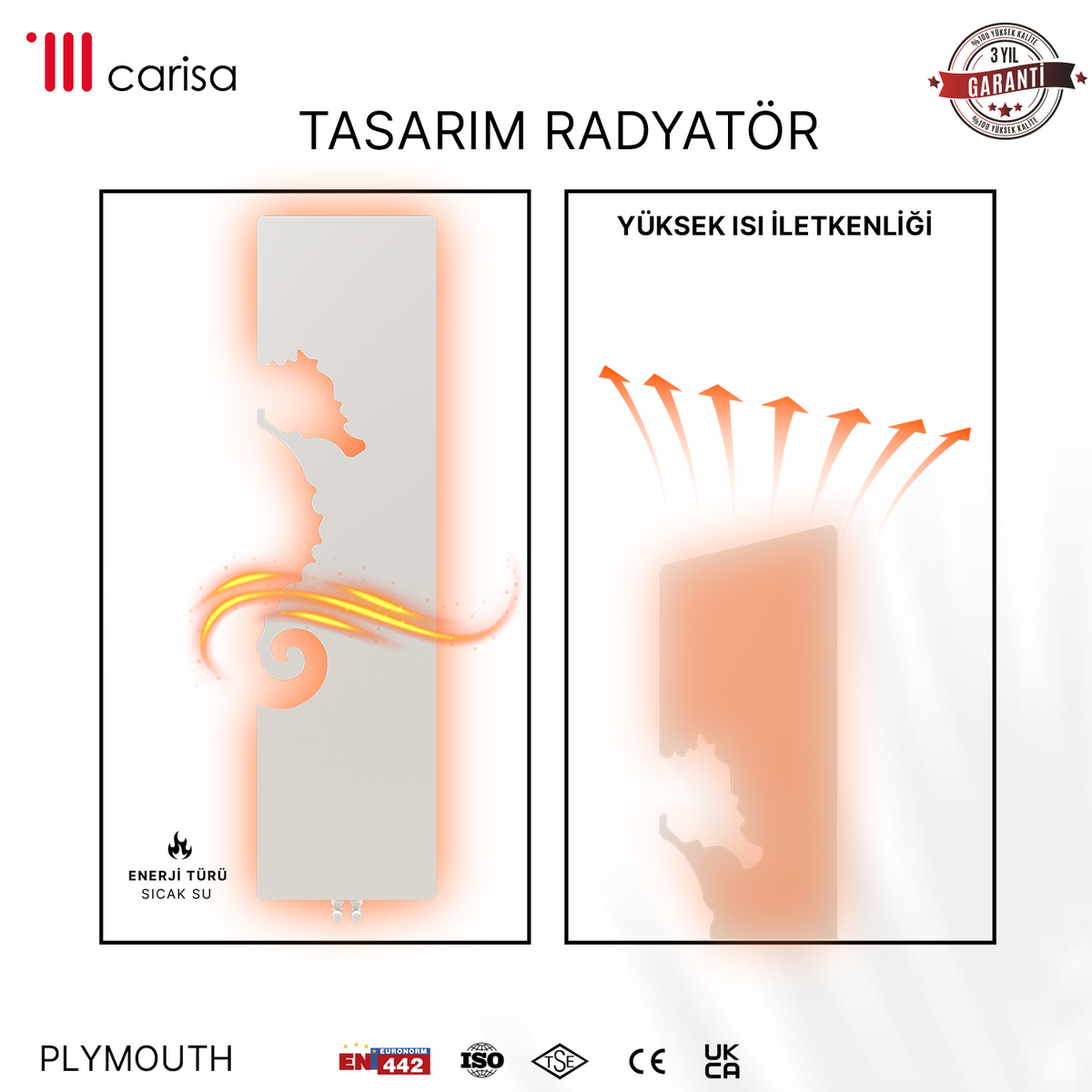 Carisa Plymouth Radiateur Design Mince en Acier Vertical Design Moderne Blanc