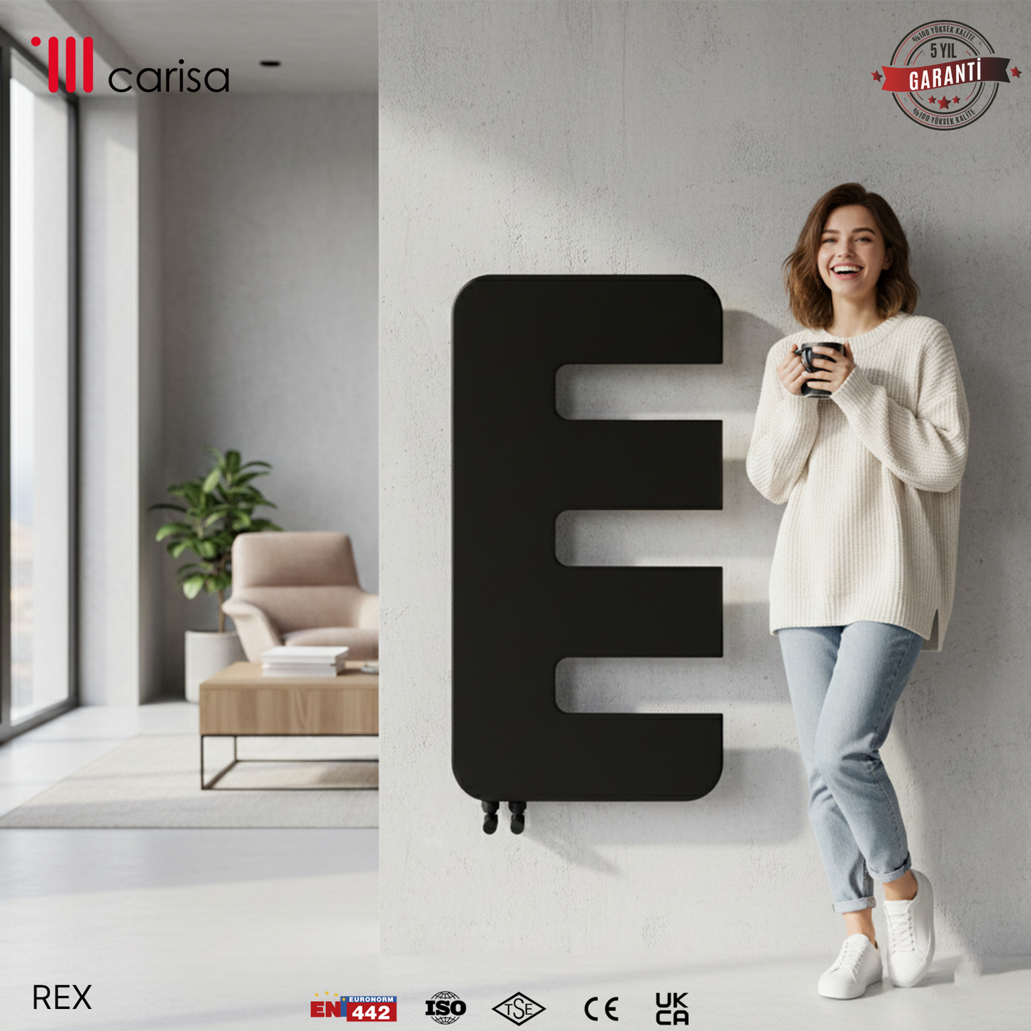 Carisa Rex Radiateur Design Mince en Acier Vertical Design Moderne Noir