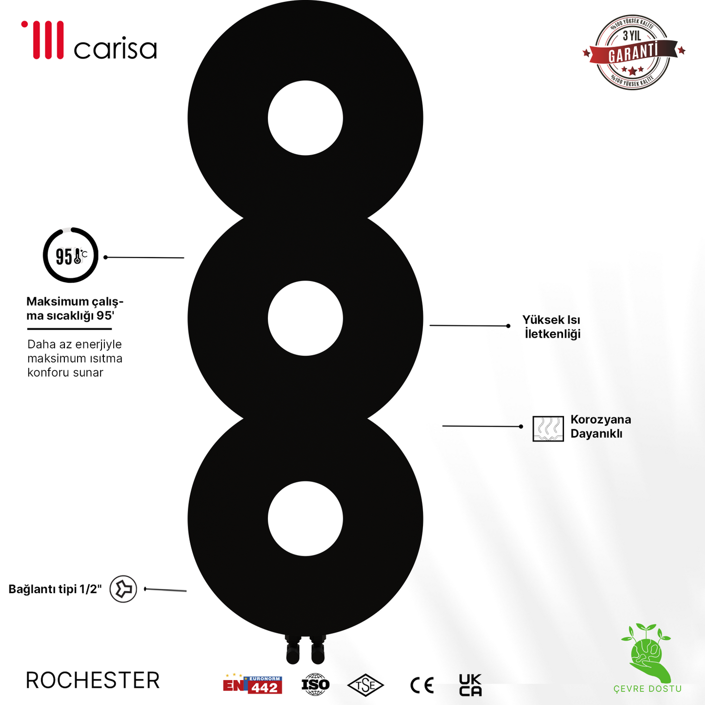 Carisa Rochester Radiateur Design Mince en Acier Design Moderne Noir