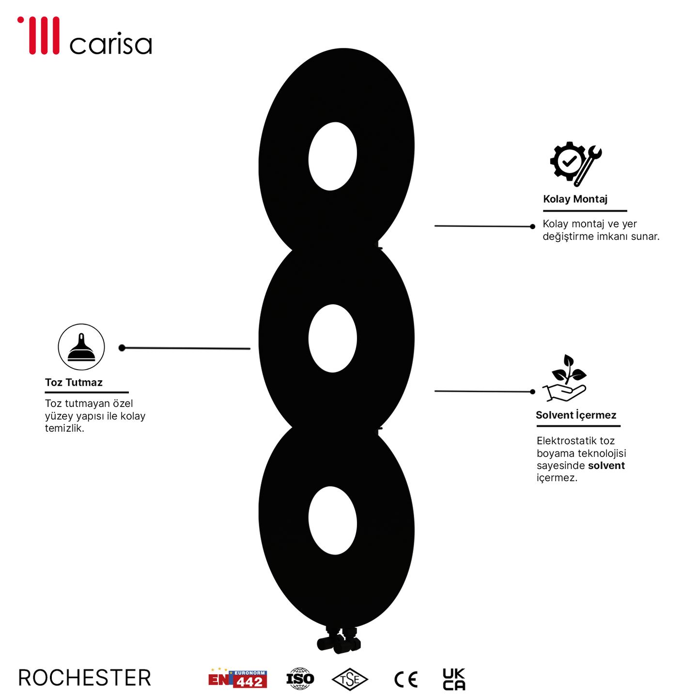 Carisa Rochester Radiateur Design Mince en Acier Design Moderne Noir